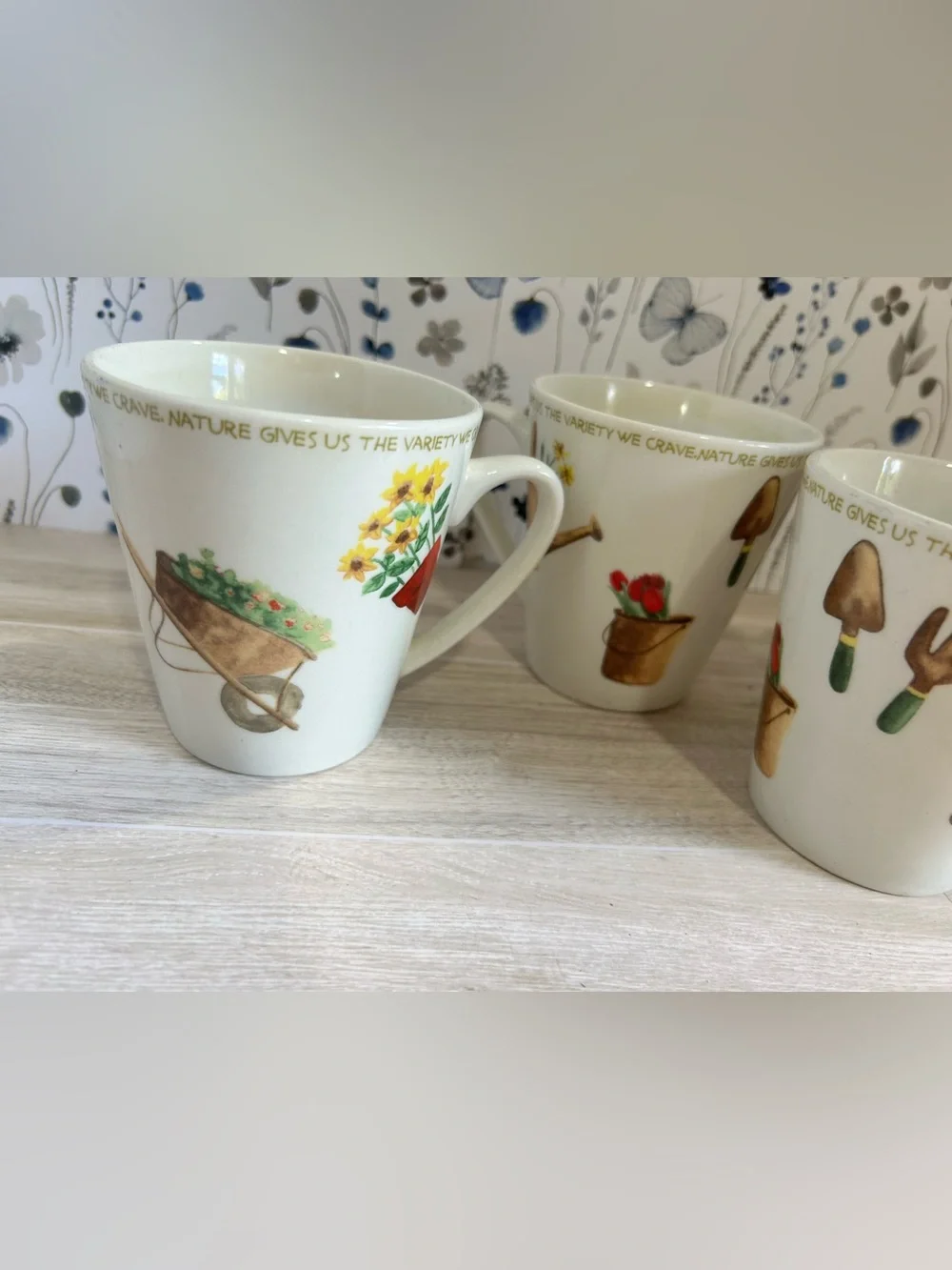 Vintage Thompson Pottery Gardening Lovers Mugs - Set of 3 Ceramic Coffee Cups